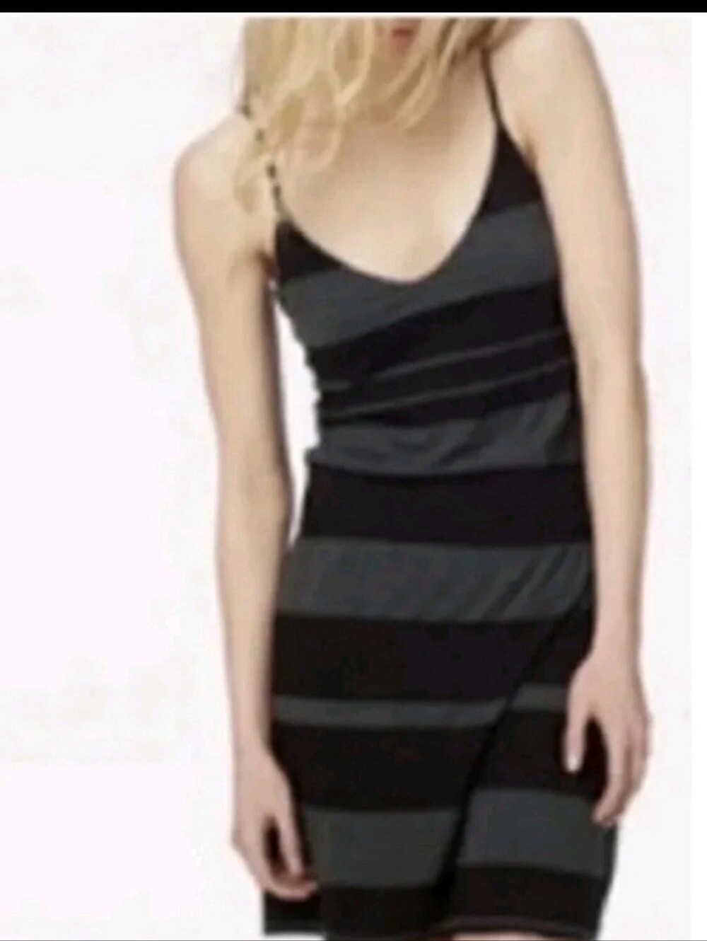 James Perse Women black gray striped tank Mini dress Size 1 Small Stretch